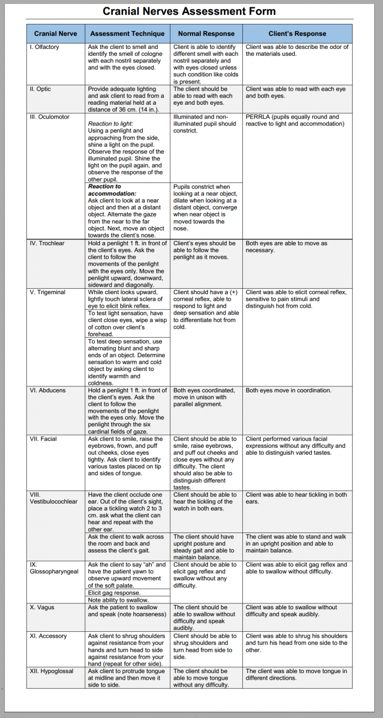 Cranial Nerves Assessment Cheat Sheet Studypk