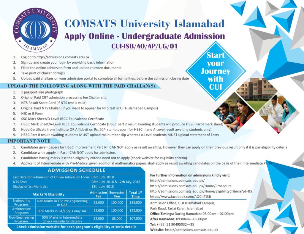 COMSATS University Islamabad Apply Online Undergraduate Admission ...