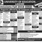 University of Education Lahore Undergraduate Admission Fall 2018
