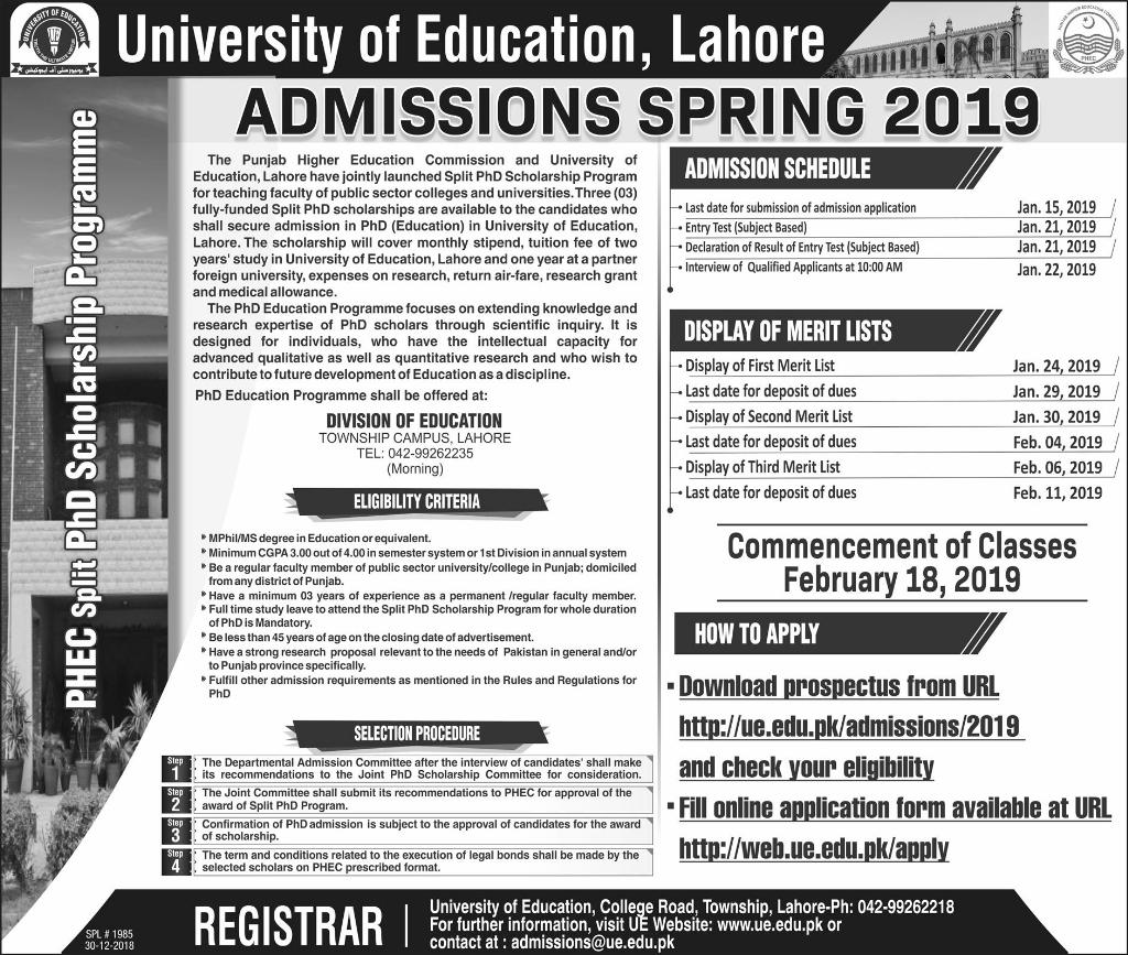 Admissions open at The University of Lahore for Fall 2019 - Top Grade Blog