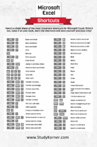 Microsoft Excel Shortcuts Cheat Sheet - StudyPK