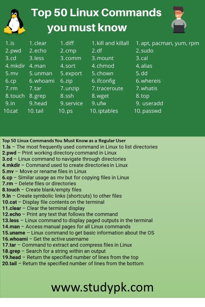 Top 50 Linux Commands You Must Know With Example - StudyPK